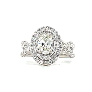 White & Rose Gold Oval Double Halo Diamond Engagement Ring | 1.79 Carat Total Weight