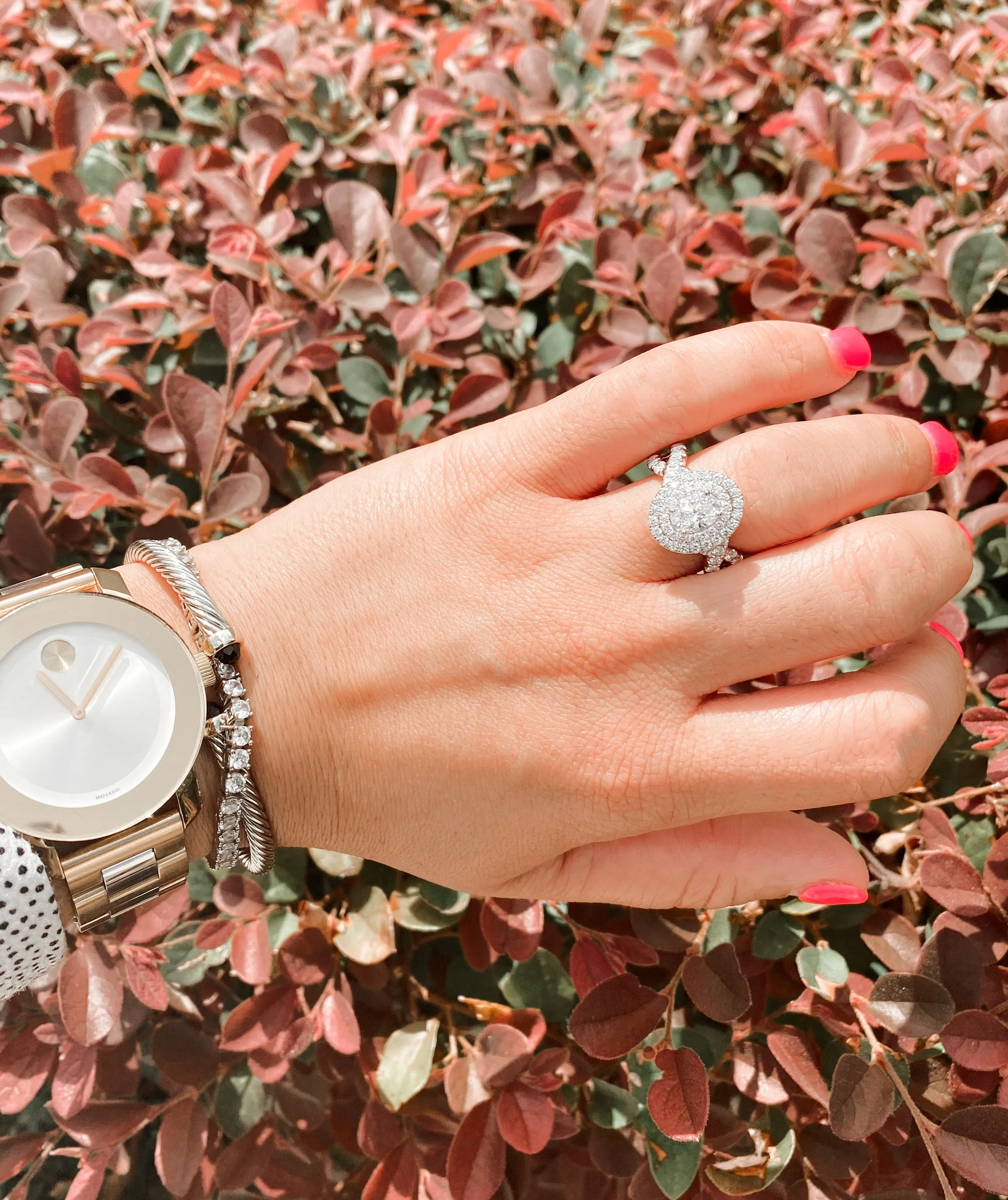 White & Rose Gold Oval Double Halo Diamond Engagement Ring | 1.79 Carat Total Weight