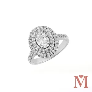 White Gold Oval Double Halo Diamond Ring | 1.50 Carat Total Weight