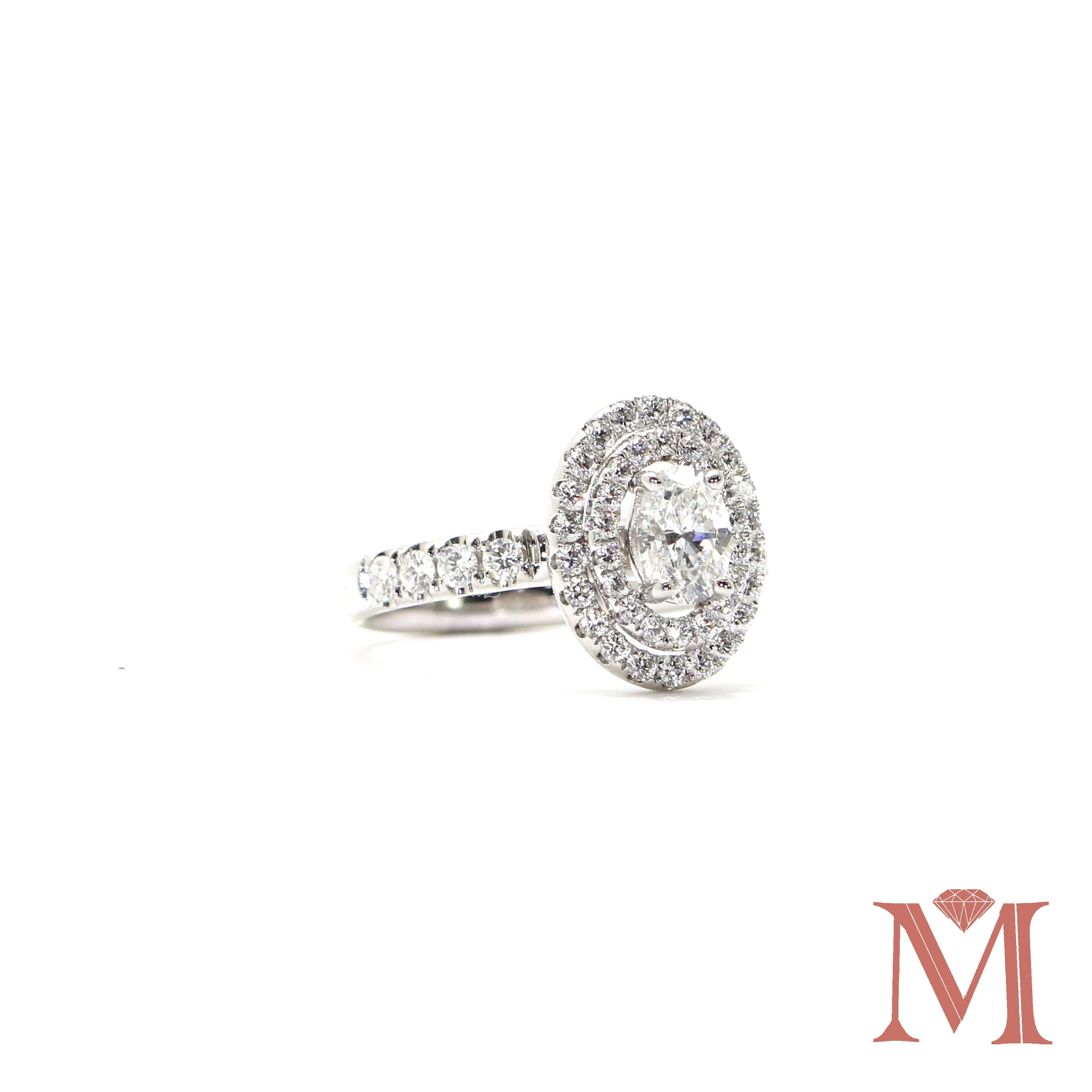 White Gold Oval Double Halo Diamond Ring | 1.50 Carat Total Weight