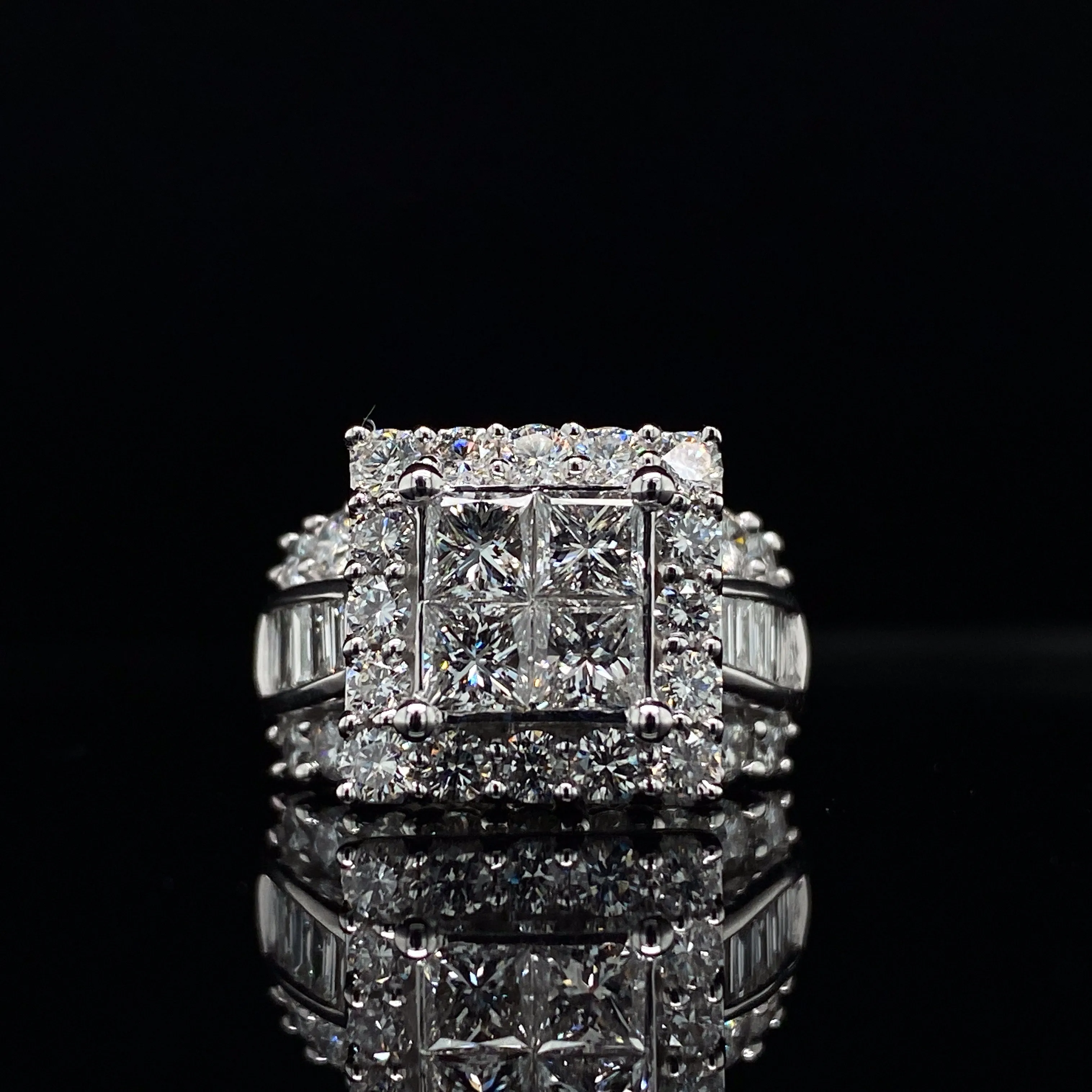 White Gold Princess Cut Frame Engagement Ring | 4.00 Carat Total Weight