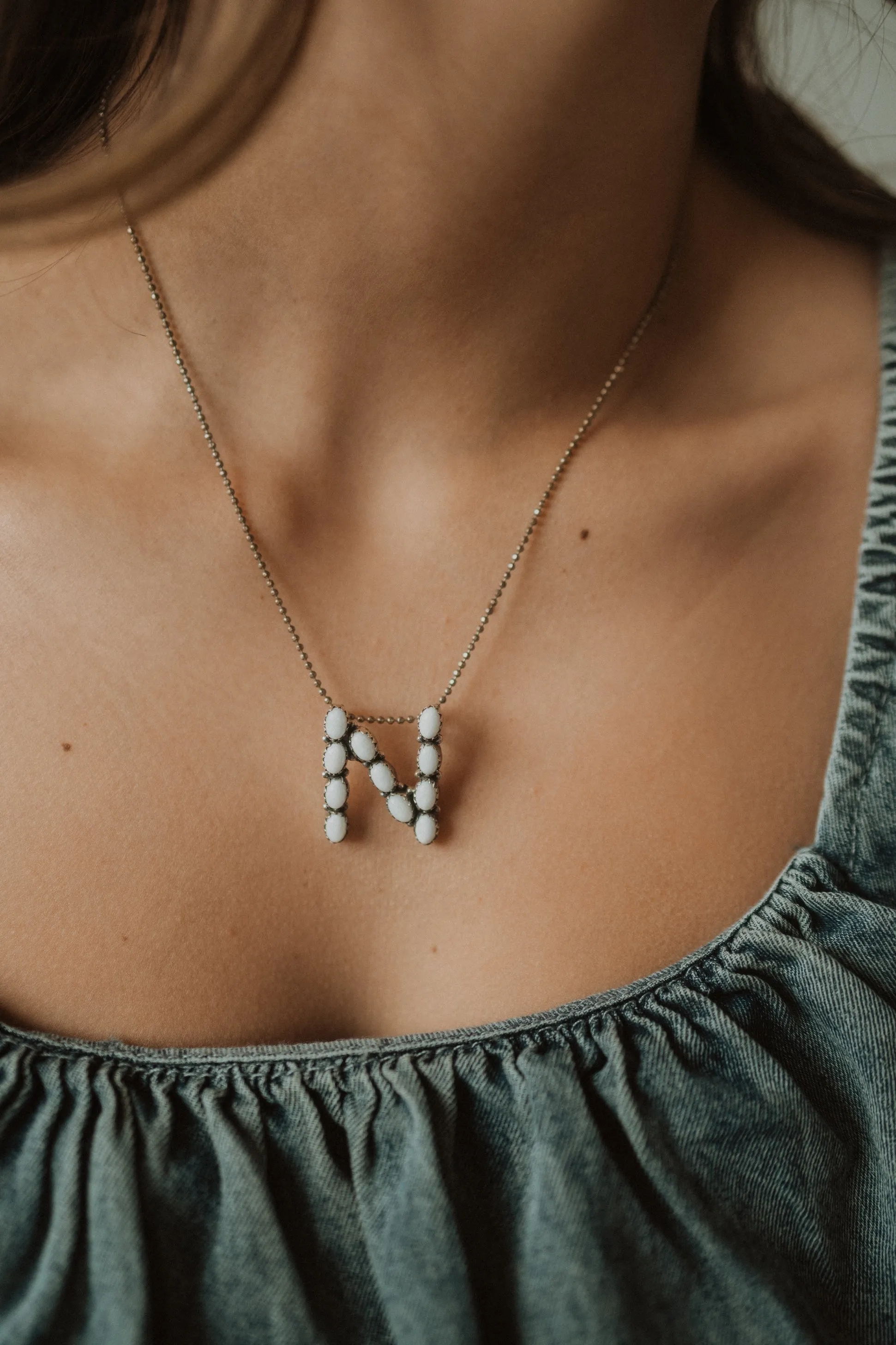 White Opal Initial Necklace
