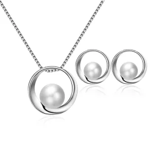 White Pearl & Silver-Plated Stud Earrings & Pendant Necklace