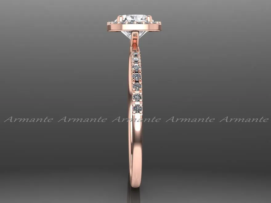 White Sapphire Engagement Ring, Diamond Halo Engagement Ring