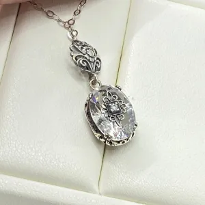 White Topaz Pendant, Embellished Edwardian Necklace #P70e - Ready to Ship