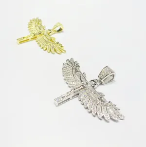 Winged Crucifix CZ Pendant (Silver)