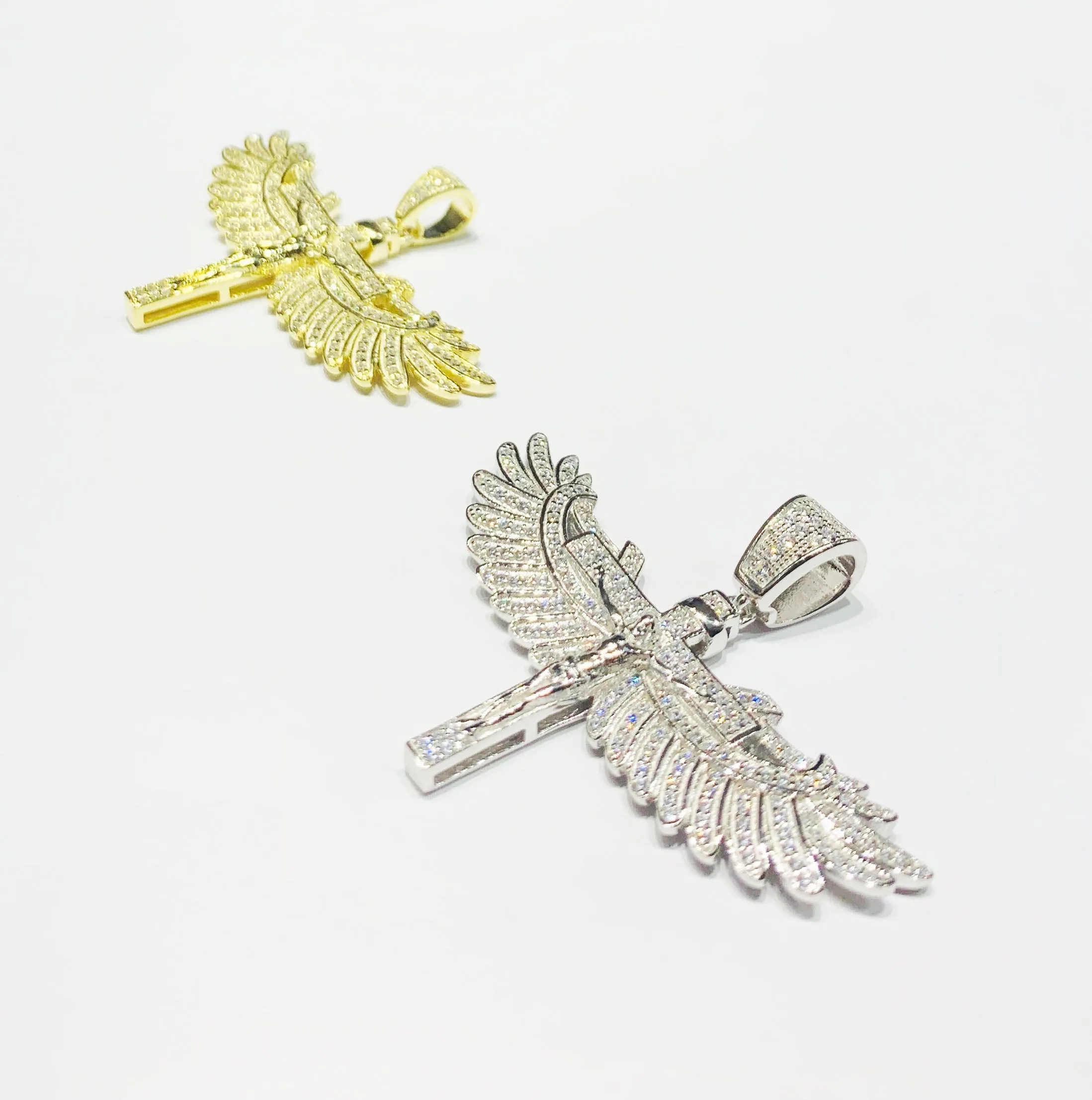 Winged Crucifix CZ Pendant (Silver)