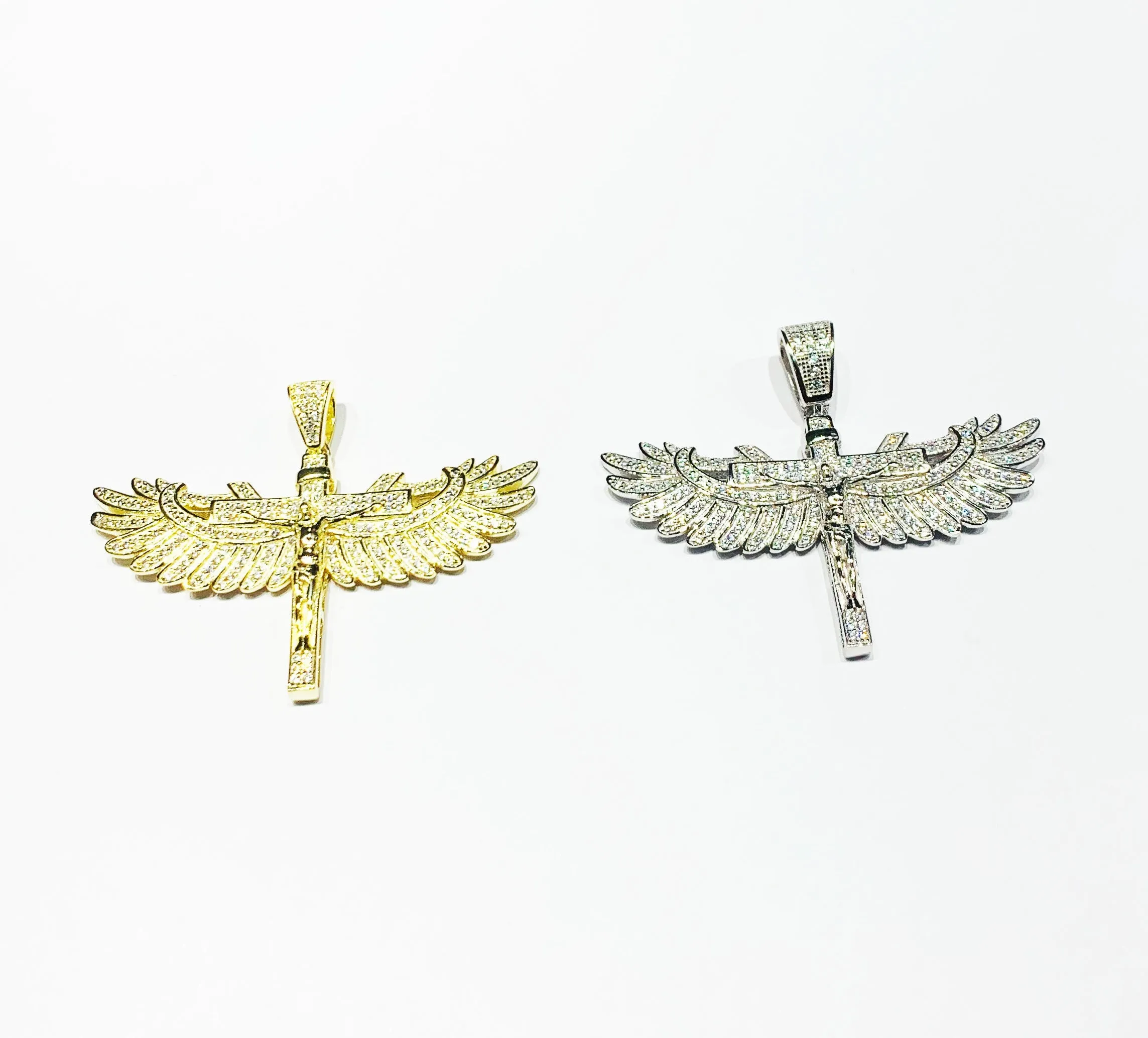 Winged Crucifix CZ Pendant (Silver)