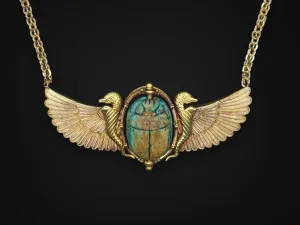 Winged Faience Scarab Egyptian Revival Necklace