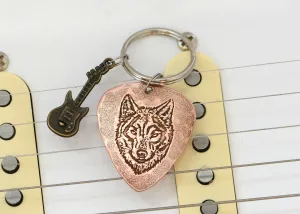 Wolf Copper Guitar Pick Key Chain