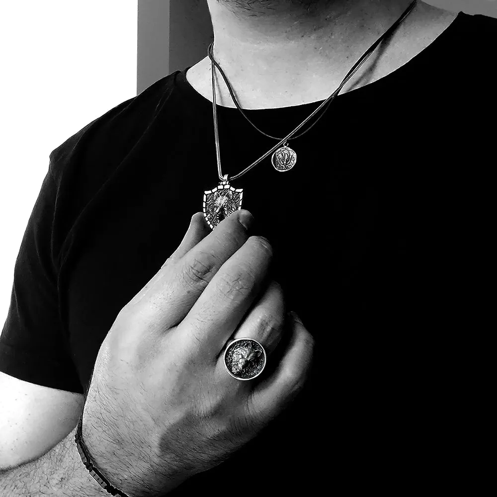 Wolf Handmade Signet Ring for Men Matte 925 Silver