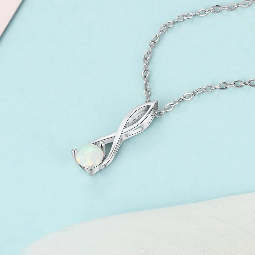 Women 925 Sterling Silver Infinity Pendant Necklace with Love Opal Stone, Party Jewelry