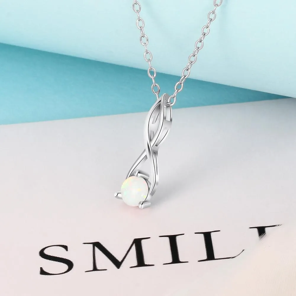 Women 925 Sterling Silver Infinity Pendant Necklace with Love Opal Stone, Party Jewelry