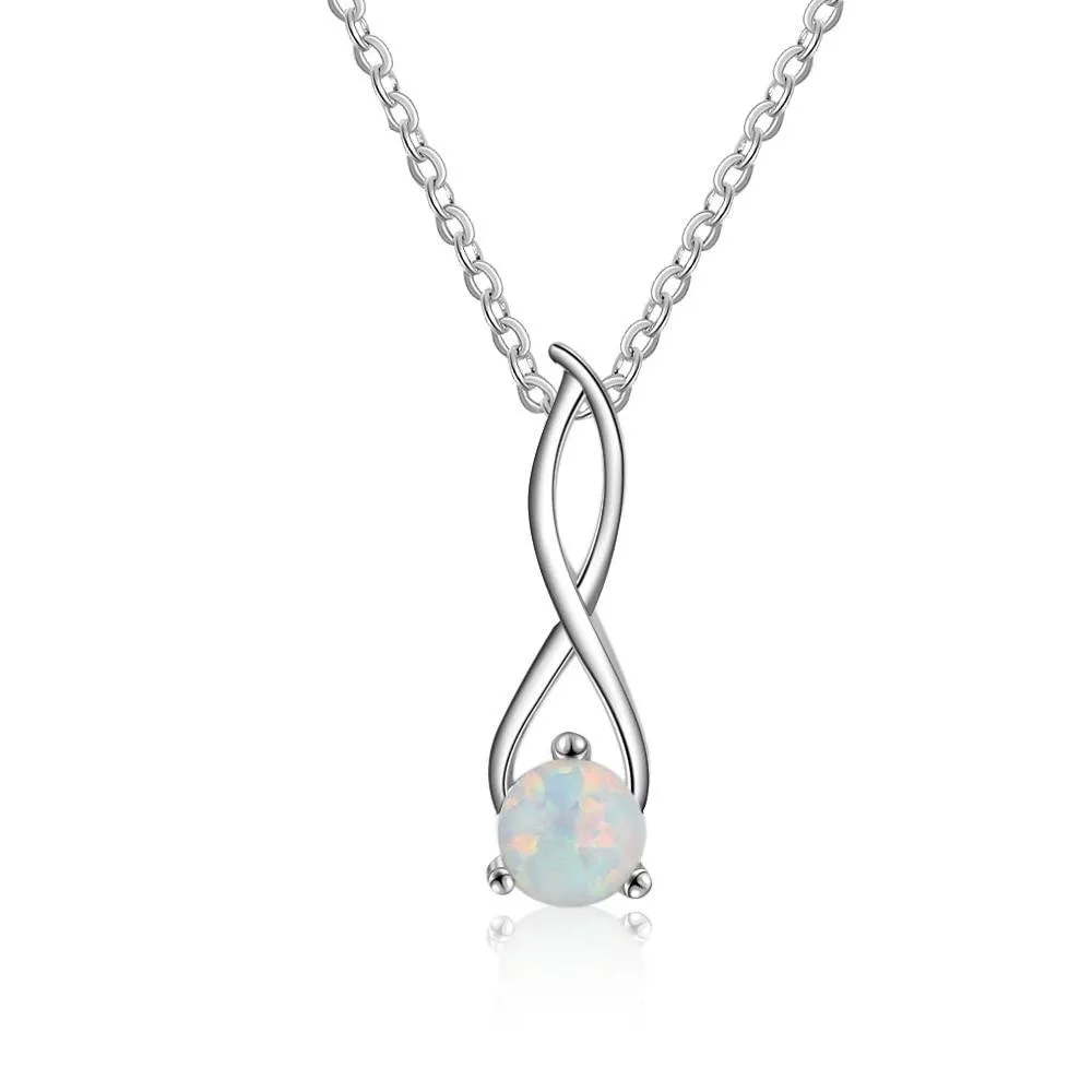 Women 925 Sterling Silver Infinity Pendant Necklace with Love Opal Stone, Party Jewelry
