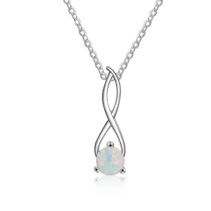 Women 925 Sterling Silver Infinity Pendant Necklace with Love Opal Stone, Party Jewelry