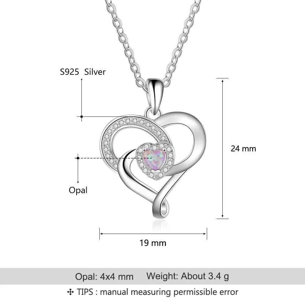 Women 925 Sterling Silver Necklace with Pink Opal Stone Heart Design Pendant, Party Jewelry
