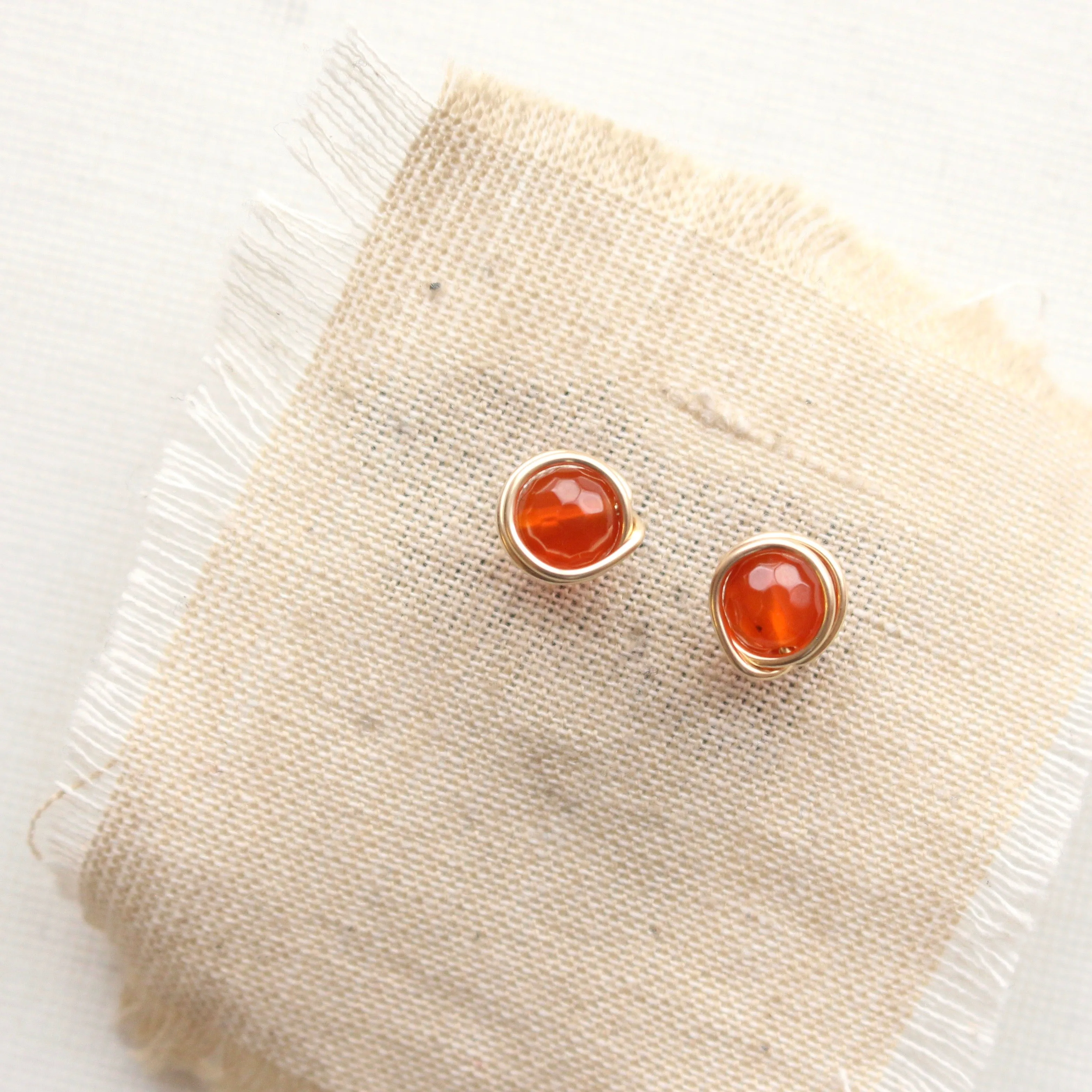 Wrapped Carnelian Gold Post Earrings