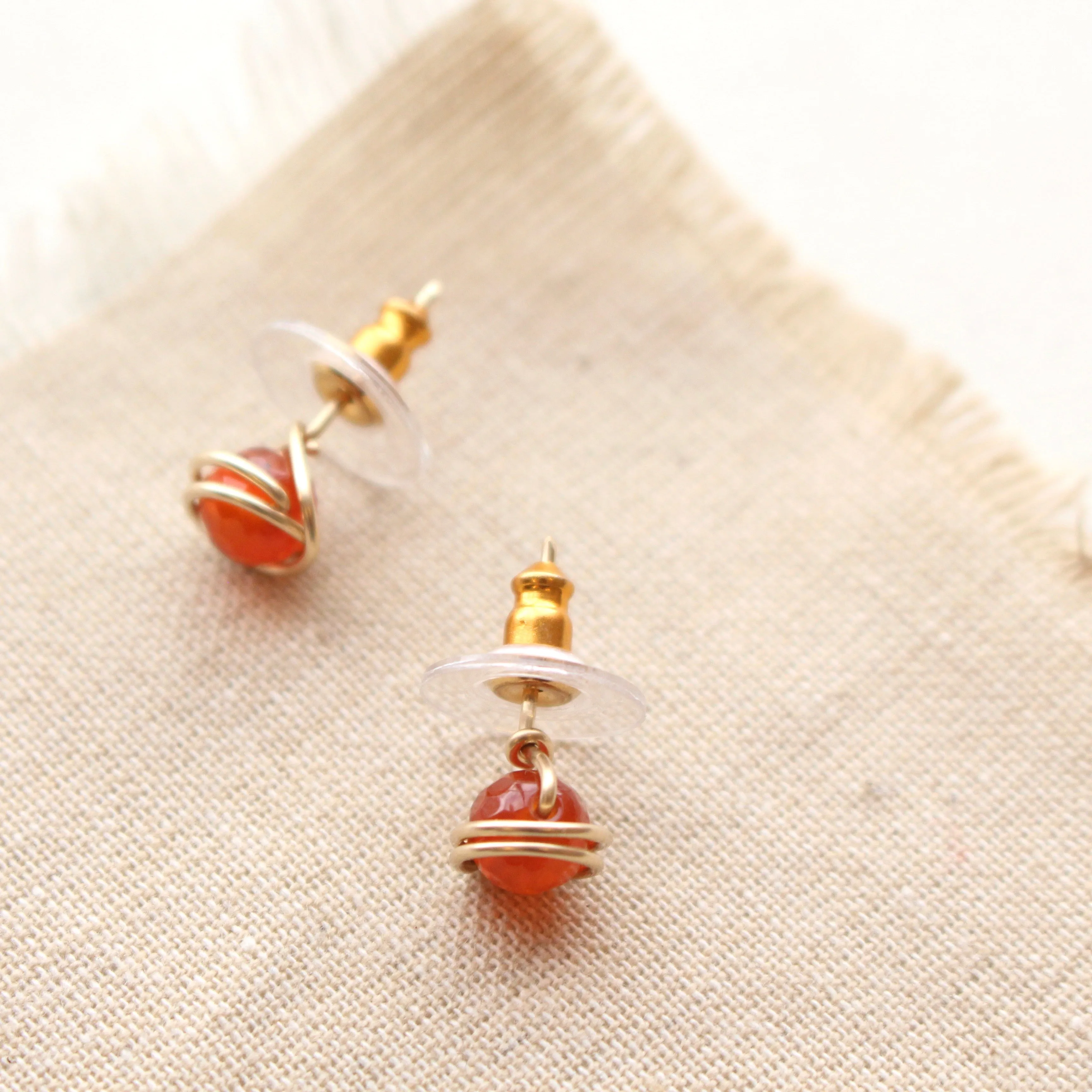 Wrapped Carnelian Gold Post Earrings