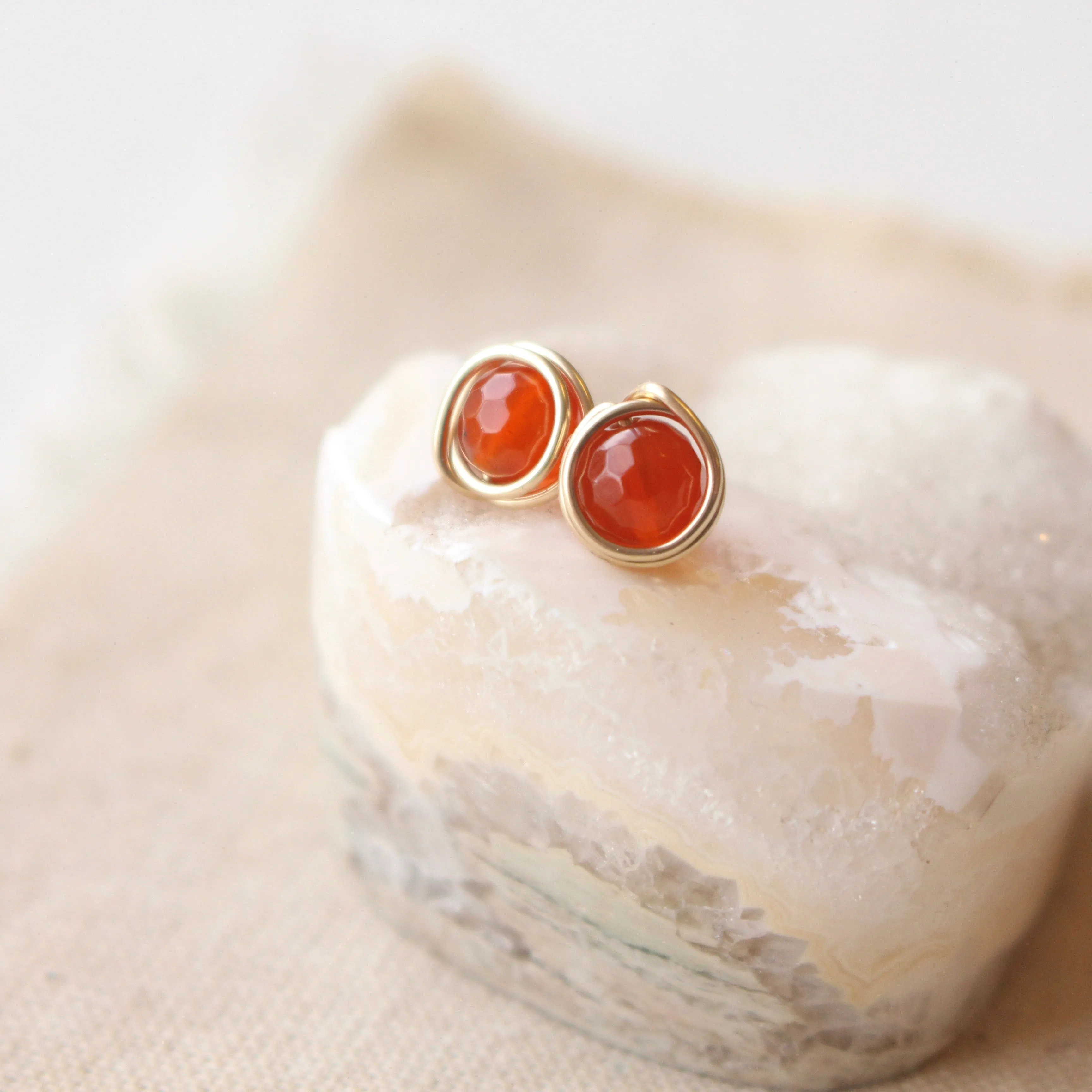 Wrapped Carnelian Gold Post Earrings
