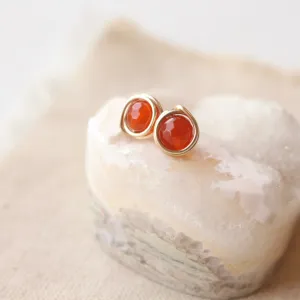 Wrapped Carnelian Gold Post Earrings