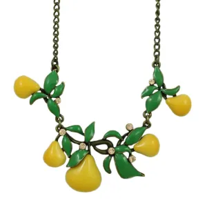 Yellow Enamel Pears with Green Leaves Necklace - FN403