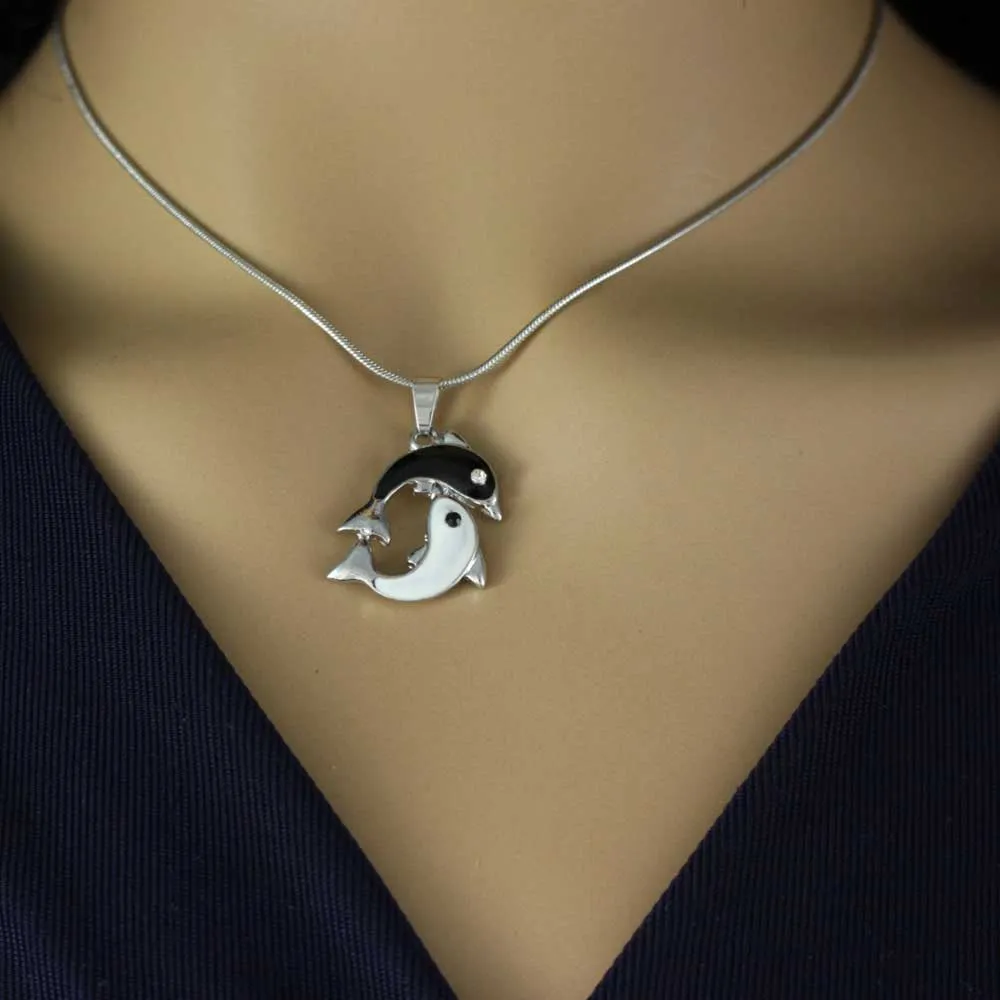 Yin Yang Dolphin Necklace and Earring Jewelry Gift Set - PT801BS