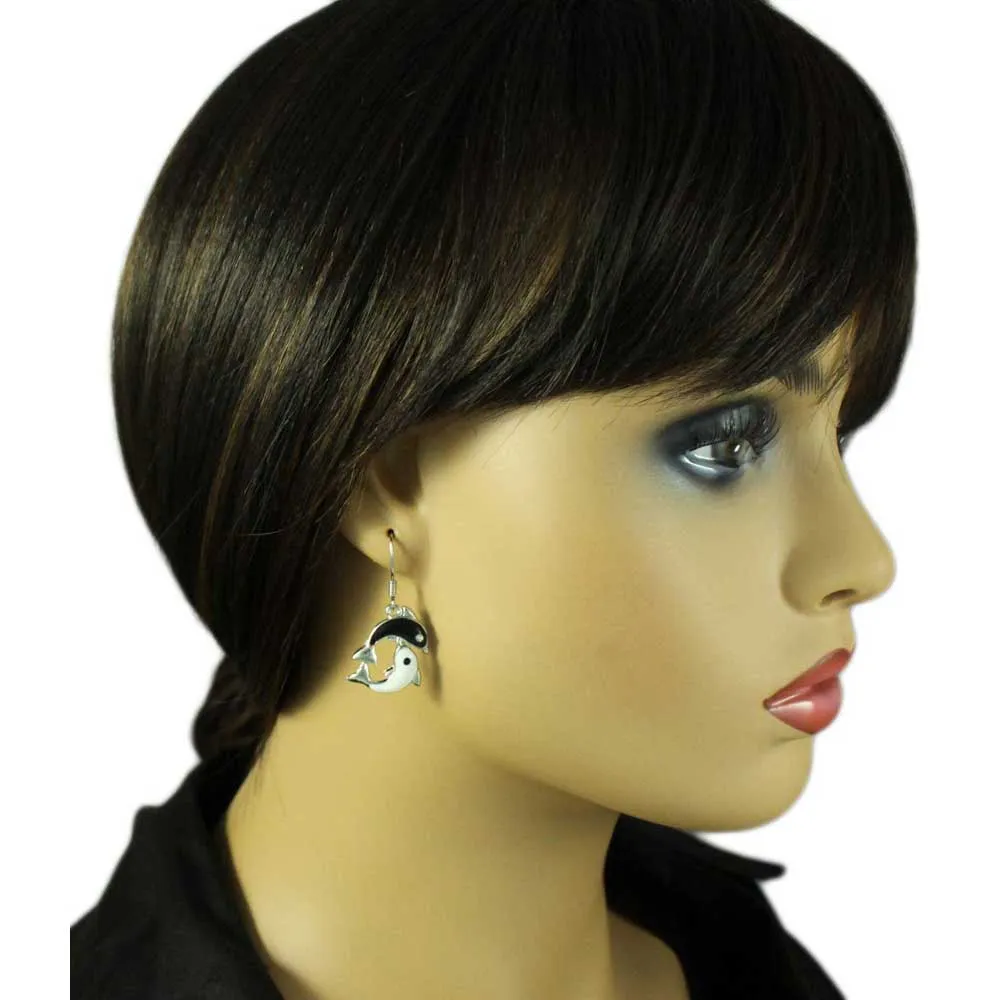 Yin Yang Dolphin Necklace and Earring Jewelry Gift Set - PT801BS
