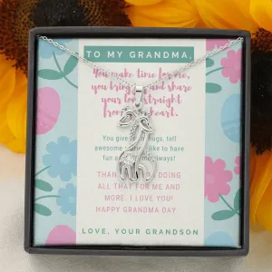You give warm hugs-Giraffe Necklace for Grandma, From Grandson