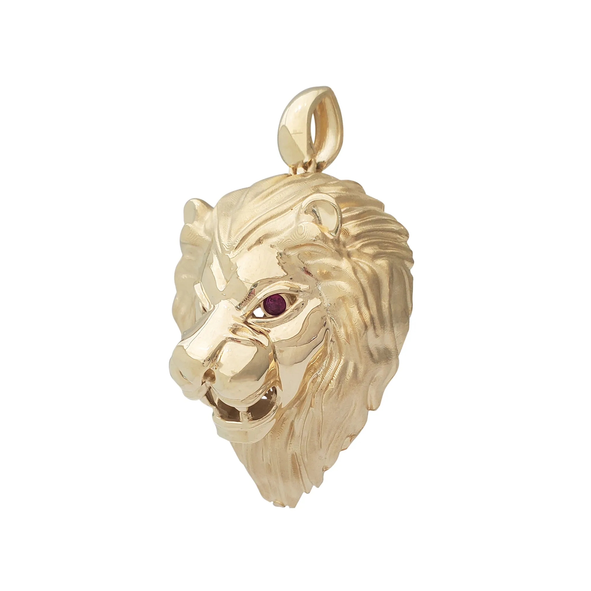 Zirconia Red-Eyes Glossy-Matte Lion Head Pendant (14K)